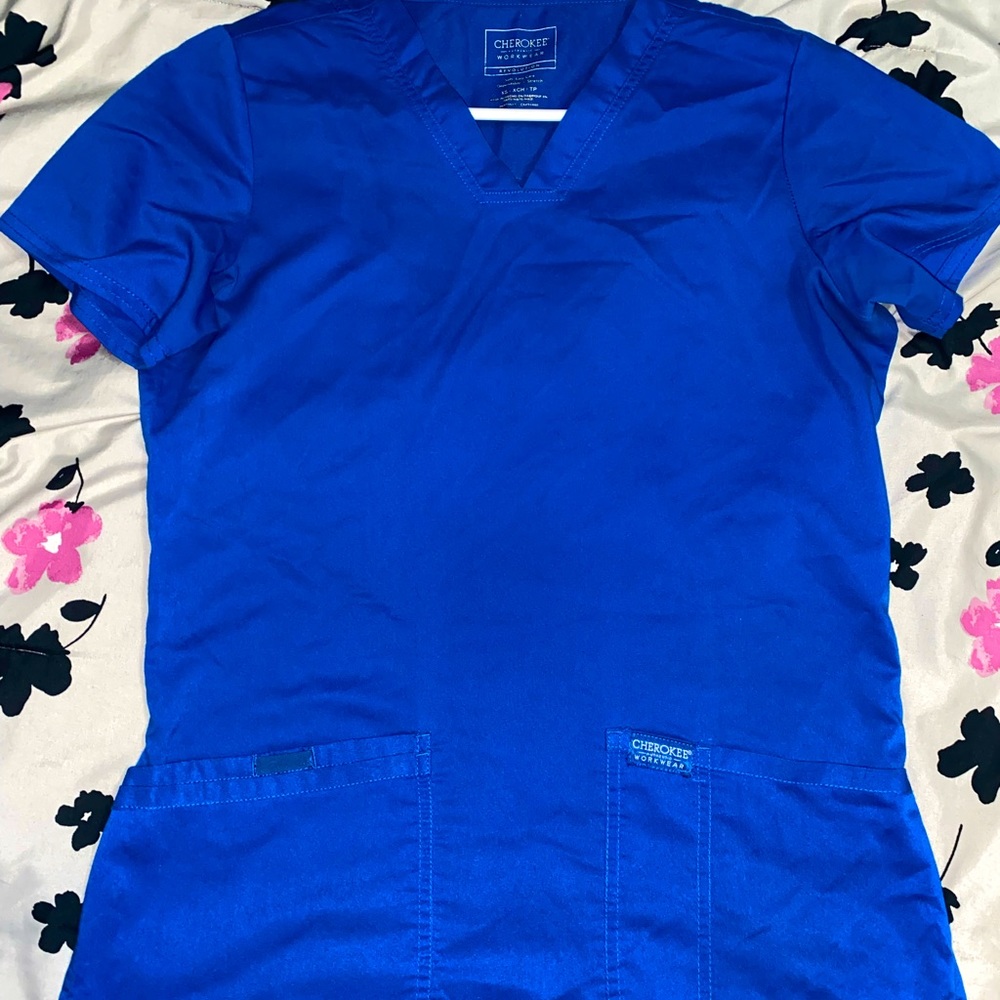 Cherokee Workwear Revolution scrubs set royal blue